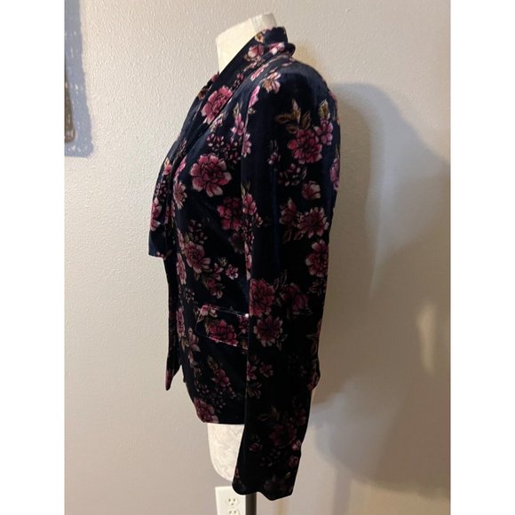 1. State Velvet Suit Jacket Blazer 4 6 Small Black Blue Purple Stretch - Picture 3 of 11